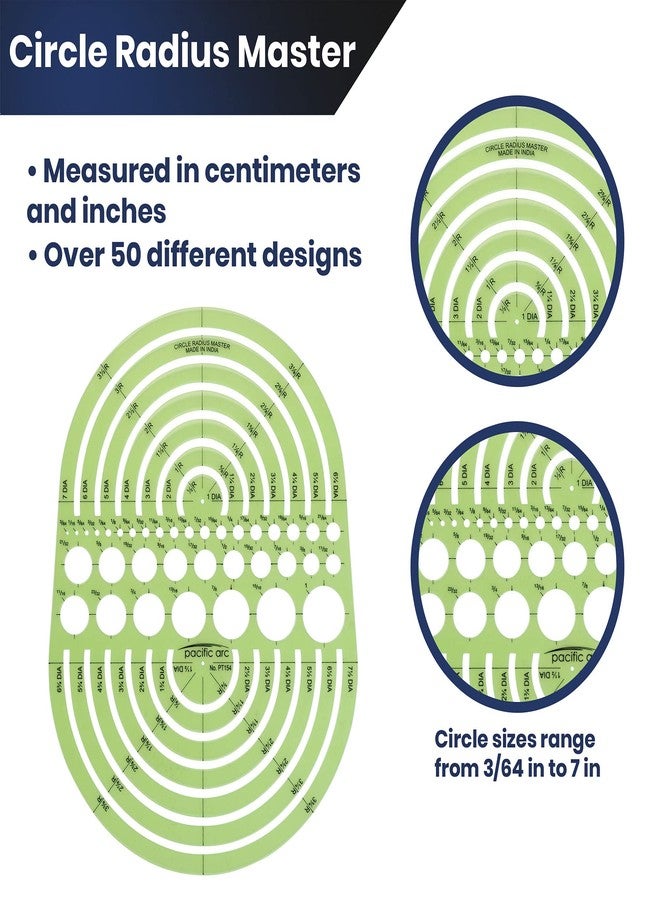 Pacific Arc Circles Radius Master Template Guide, from 1/2 Inch to 3 3/4 Inch Radius and 36 Perfect Circles from 3/64 to 1 Inches - Image 3